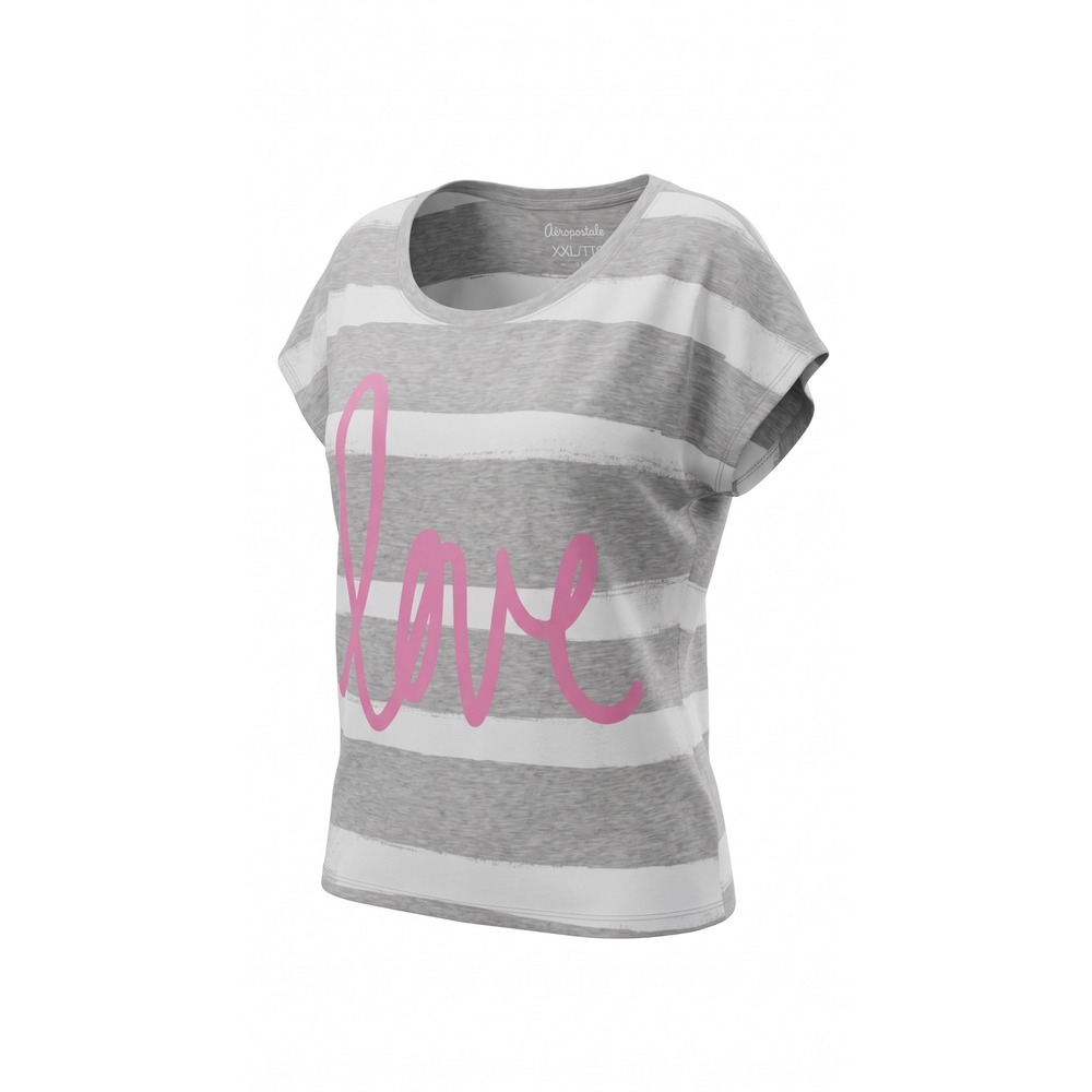 Aeropostale Womens XXL Grey White Striped Love Graphic T-Shirt Short Sleeve